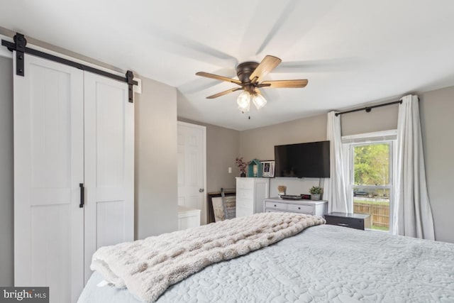 12051 Duey Rd N, Remington, VA 22734 - bedroom with a barn door and ceiling fan