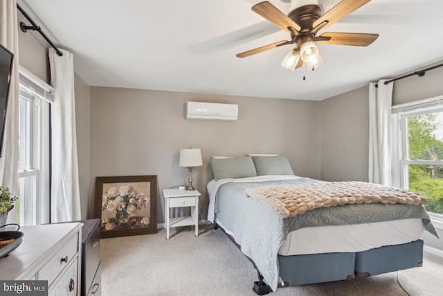12051 Duey Rd N, Remington, VA 22734 - bedroom featuring ceiling fan, light carpet, and an AC wall unit
