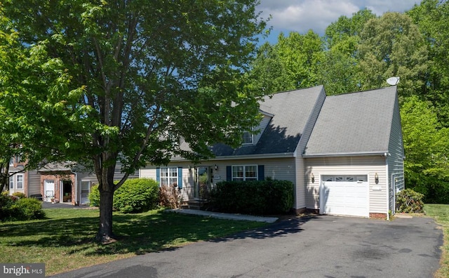 12107 Knight Ct, Fredericksburg, VA 22407 - new england style home with a garage, asphalt driveway, a front lawn, and a shingled roof