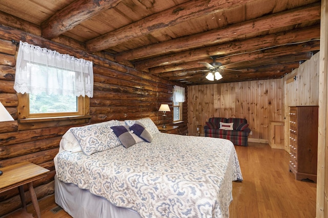 35 Bottom Rd S, Raphine, VA 24472 - bedroom with multiple windows, a wood ceiling with exposed beams, wood finished floors, and log walls