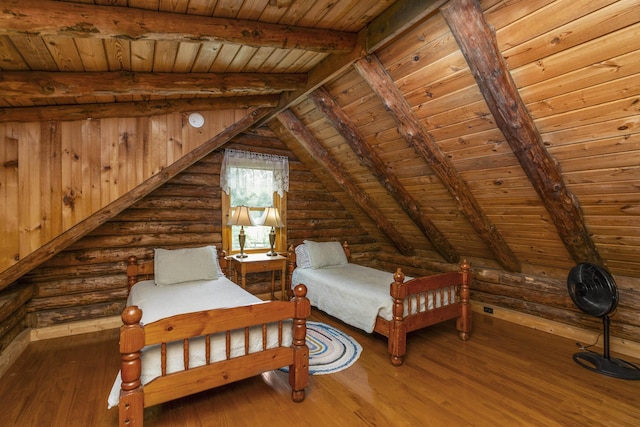 35 Bottom Rd S, Raphine, VA 24472 - bedroom with wood ceiling, wood-type flooring, and rustic walls