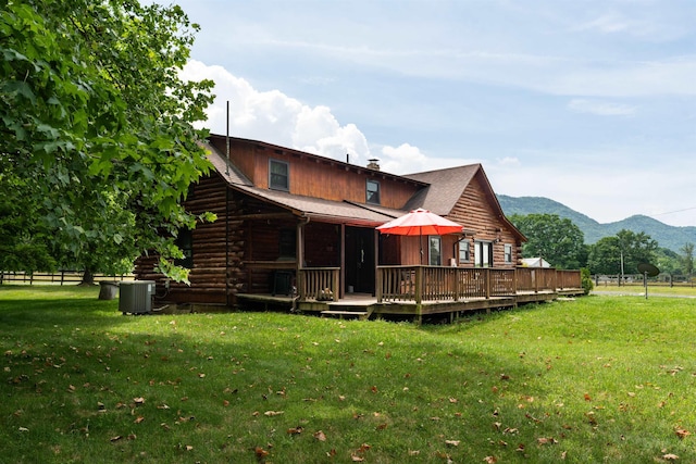 35 Bottom Rd S, Raphine, VA 24472 - back of house with a deck with mountain view, log exterior, and a chimney