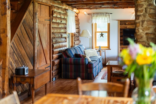 35 Bottom Rd S, Raphine, VA 24472 - living room featuring wood finished floors and log walls