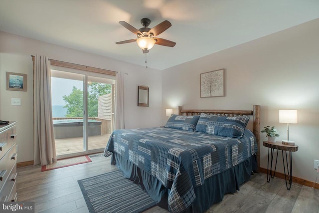 1076 Overlook Dr, Rileyville, VA 22650 - bedroom with access to outside, light wood-style flooring, baseboards, and ceiling fan