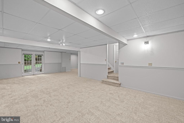 47 Marwood Dr, Palmyra, VA 22963 - basement featuring a paneled ceiling, carpet flooring, stairway, and recessed lighting