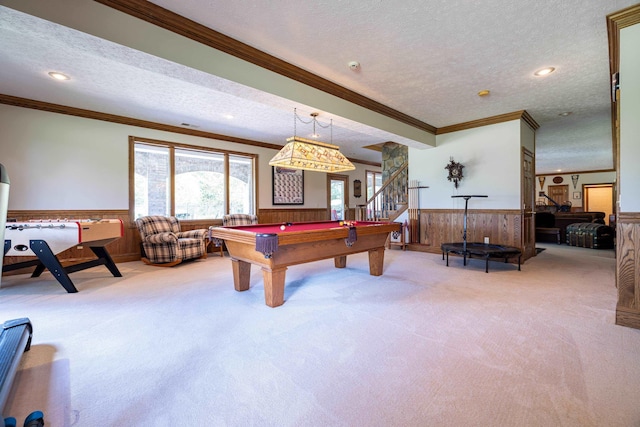 5090 Springhouse Cir, Rockingham, VA 22802 - recreation room featuring a wainscoted wall, a textured ceiling, carpet, and pool table