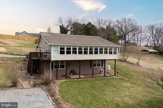 145 Colwood Dr, Rileyville, VA 22650 - rear view of house featuring a lawn, stairs, a wooden deck, and fence