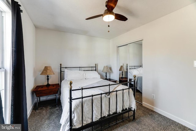  - bedroom with carpet, a closet, and ceiling fan
