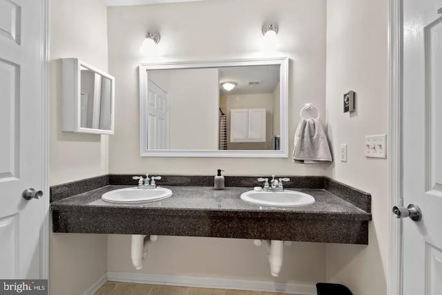 bathroom with dual sinks