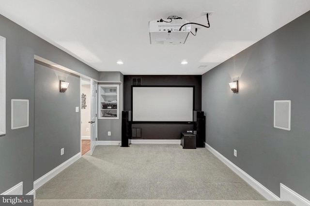  - carpeted home theater with baseboards and recessed lighting