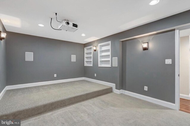  - carpeted home theater room featuring recessed lighting and baseboards