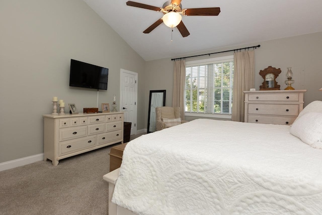 21 Spring View Dr, Staunton, VA 24401 - bedroom with vaulted ceiling, baseboards, light carpet, and ceiling fan