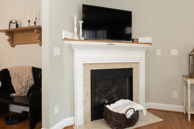 21 Spring View Dr, Staunton, VA 24401 - detailed view of baseboards, wood finished floors, and a fireplace with flush hearth
