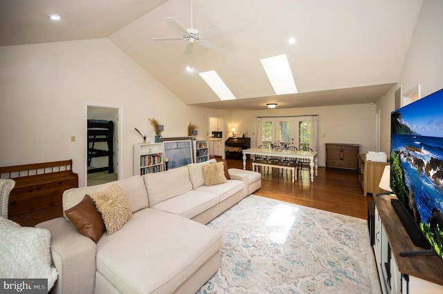 302 Gold Valley Rd, Locust Grove, VA 22508 - living area featuring vaulted ceiling, a skylight, a ceiling fan, wood finished floors, and recessed lighting