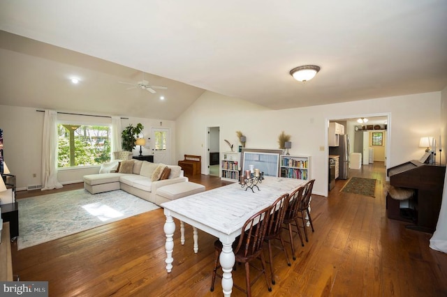 302 Gold Valley Rd, Locust Grove, VA 22508 - dining area featuring hardwood / wood-style flooring, ceiling fan, and lofted ceiling