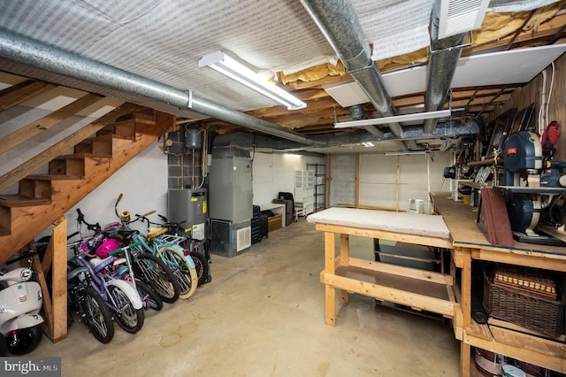 302 Gold Valley Rd, Locust Grove, VA 22508 - below grade area with electric water heater, stairs, and heating unit