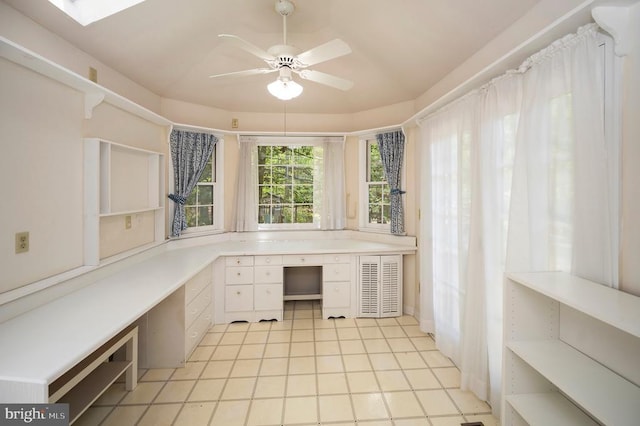 302 Gold Valley Rd, Locust Grove, VA 22508 - unfurnished office featuring built in study area, a ceiling fan, and light tile patterned flooring