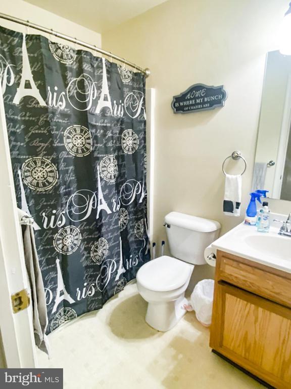 988 Towne Ln, Charlottesville, VA 22901 - bathroom with vanity, toilet, and curtained shower
