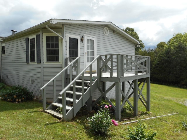2780 Sunrise Dr, Broadway, VA 22815 - back of house featuring a lawn, a wooden deck, and stairs