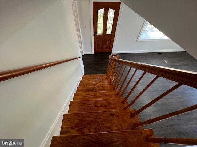 9872 Red Hill Rd, Spotsylvania, VA 22553 - stairs featuring wood finished floors and baseboards