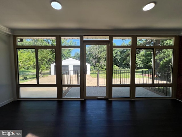 9872 Red Hill Rd, Spotsylvania, VA 22553 - doorway to outside featuring crown molding and wood finished floors