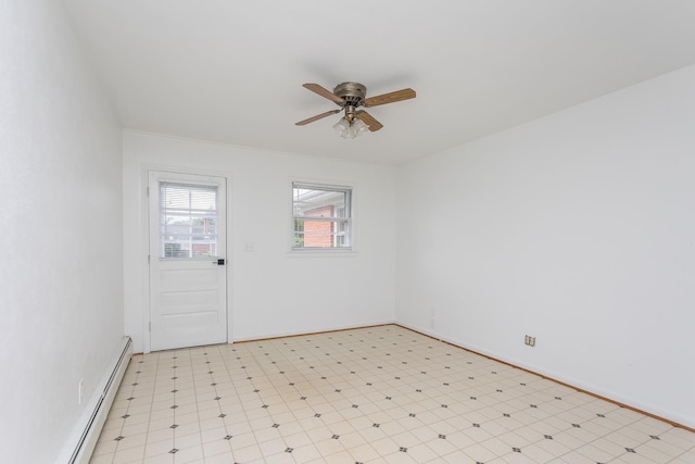 871 Kent Rd, Waynesboro, VA 22980 - unfurnished room featuring a baseboard heating unit, ceiling fan, and light flooring
