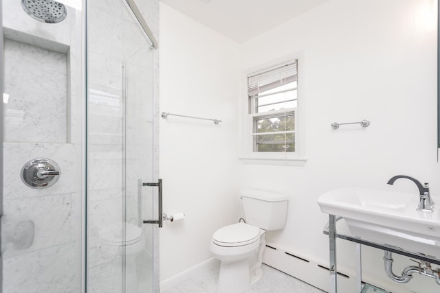 871 Kent Rd, Waynesboro, VA 22980 - bathroom with a stall shower, baseboard heating, and marble look tiles