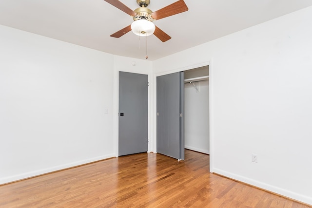 871 Kent Rd, Waynesboro, VA 22980 - unfurnished bedroom with light wood-style flooring, a closet, and a ceiling fan