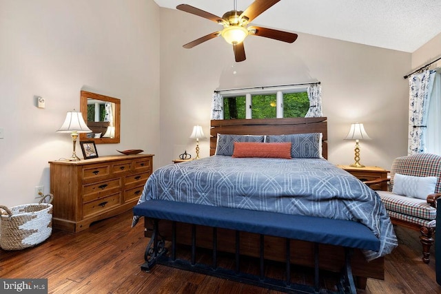 589 Pedlars Edge Dr, Roseland, VA 22967 - bedroom with wood-type flooring, high vaulted ceiling, and ceiling fan