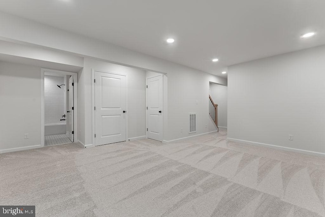 5831 Stubbs Bridge Rd, Mineral, VA 23117 - below grade area with recessed lighting, light colored carpet, stairs, and baseboards