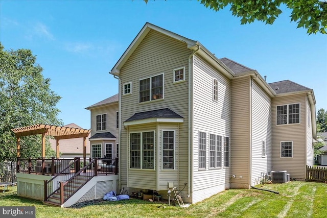 519 Cardinal Ln, Warrenton, VA 20186 - back of property with a pergola, a deck, a lawn, and stairs