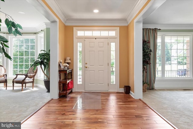 519 Cardinal Ln, Warrenton, VA 20186 - carpeted entryway with wood-type flooring and ornamental molding