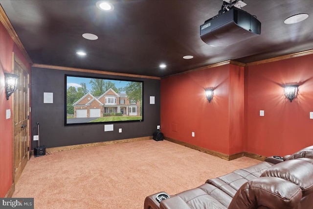 519 Cardinal Ln, Warrenton, VA 20186 - home theater with ornamental molding, carpet floors, and recessed lighting