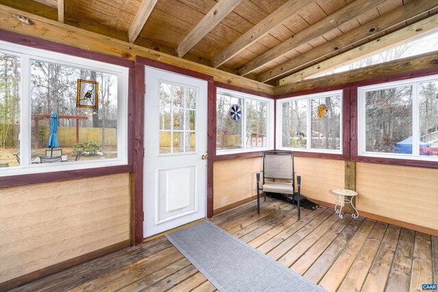 609 Jefferson Dr, Palmyra, VA 22963 - sunroom / solarium with wooden ceiling, baseboards, beam ceiling, and hardwood / wood-style flooring