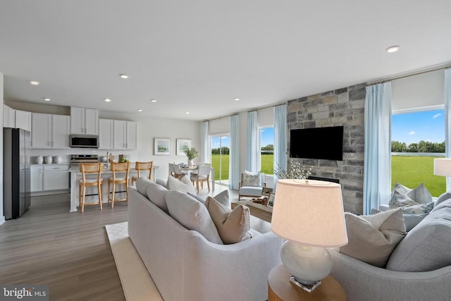 465 Baker Dr, Luray, VA 22835 - living area featuring wood finished floors, plenty of natural light, and recessed lighting
