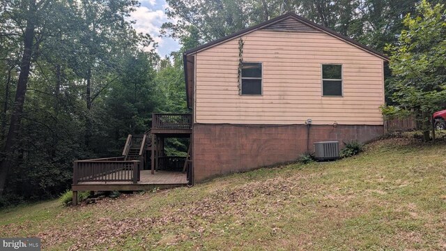 400 Laurel Dr, Madison, VA 22727 - view of side of property featuring a wooden deck, a lawn, and stairs