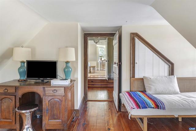 190 Perkins Rd, Kents Store, VA 23084 - bedroom featuring hardwood / wood-style floors and vaulted ceiling