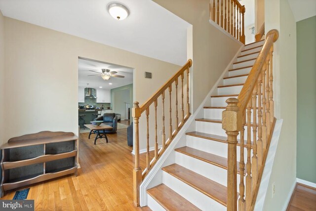 13001 Country View Ln, Amissville, VA 20106 - stairs featuring ceiling fan, wood finished floors, and recessed lighting