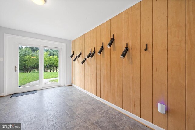 13001 Country View Ln, Amissville, VA 20106 - mudroom with wood walls and stone finish floors