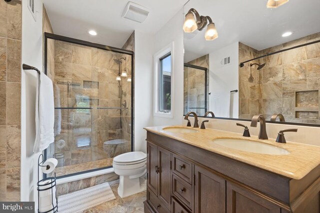 13001 Country View Ln, Amissville, VA 20106 - full bathroom featuring double vanity, a stall shower, and recessed lighting