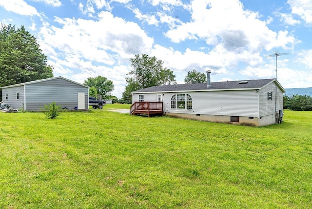 3930 Williams Ln, Elkton, VA 22827 - rear view of property with a wooden deck, a yard, and crawl space