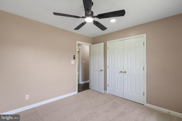 7306 Pullen Dr, Fredericksburg, VA 22407 - unfurnished bedroom featuring light carpet, baseboards, a closet, and ceiling fan