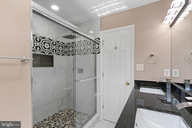 7306 Pullen Dr, Fredericksburg, VA 22407 - full bathroom with a marble finish shower, vanity, and recessed lighting