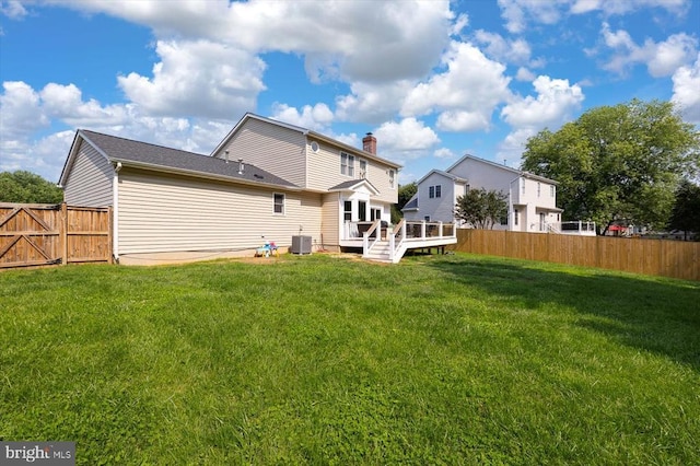 11814 Arbor Glen Dr, Fredericksburg, VA 22407 - rear view of property with central air condition unit, a deck, and a chimney