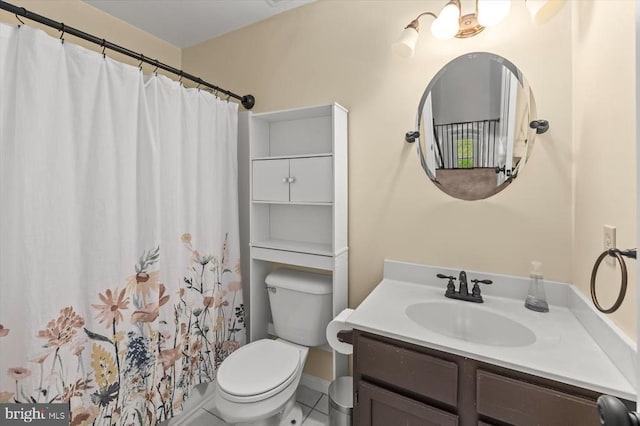 11814 Arbor Glen Dr, Fredericksburg, VA 22407 - bathroom with toilet, vanity, tile patterned floors, and a shower with curtain
