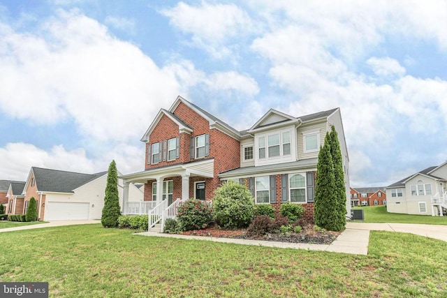 6056 Greenspring Rd, Fredericksburg, VA 22407 - traditional home with brick siding, covered porch, and a front yard