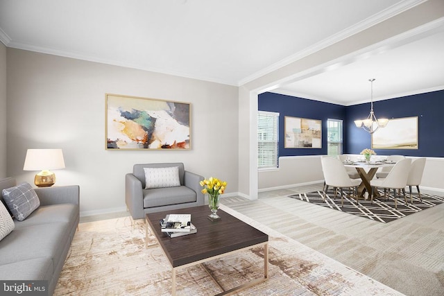 6056 Greenspring Rd, Fredericksburg, VA 22407 - living area featuring a chandelier, baseboards, and ornamental molding