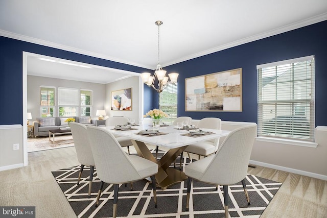 6056 Greenspring Rd, Fredericksburg, VA 22407 - dining space with a chandelier, baseboards, and ornamental molding
