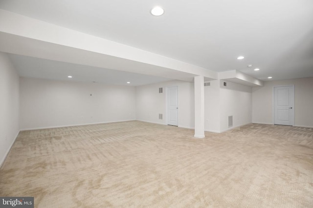 6056 Greenspring Rd, Fredericksburg, VA 22407 - finished below grade area with recessed lighting, light colored carpet, and baseboards