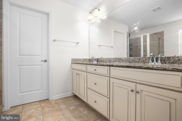 6056 Greenspring Rd, Fredericksburg, VA 22407 - bathroom with a stall shower, double vanity, and baseboards